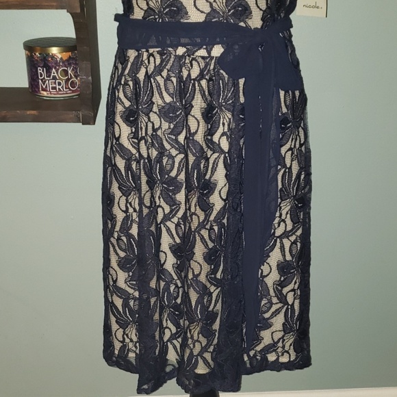 New Danny & Nicole Navy Lace Overlay A-Line Dress - Picture 3 of 8